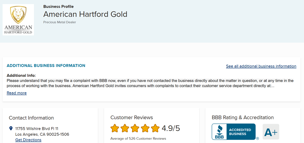 AHG-BBB American Hartford Gold BBB reviews